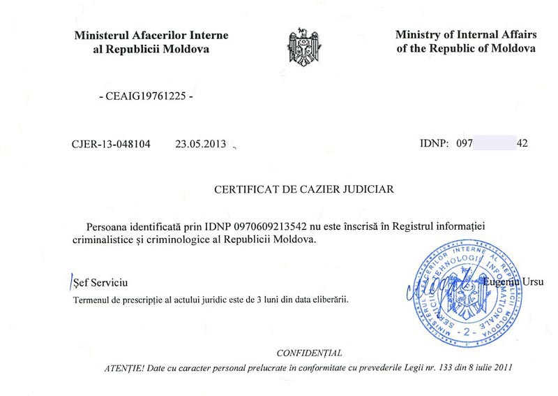 Certificat de Cazier Judiciar