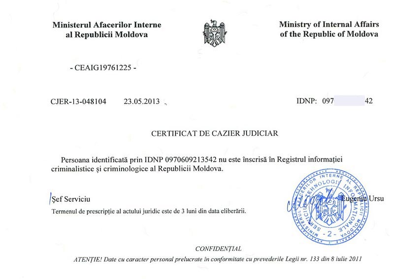 Certificate de Cazier Judiciar